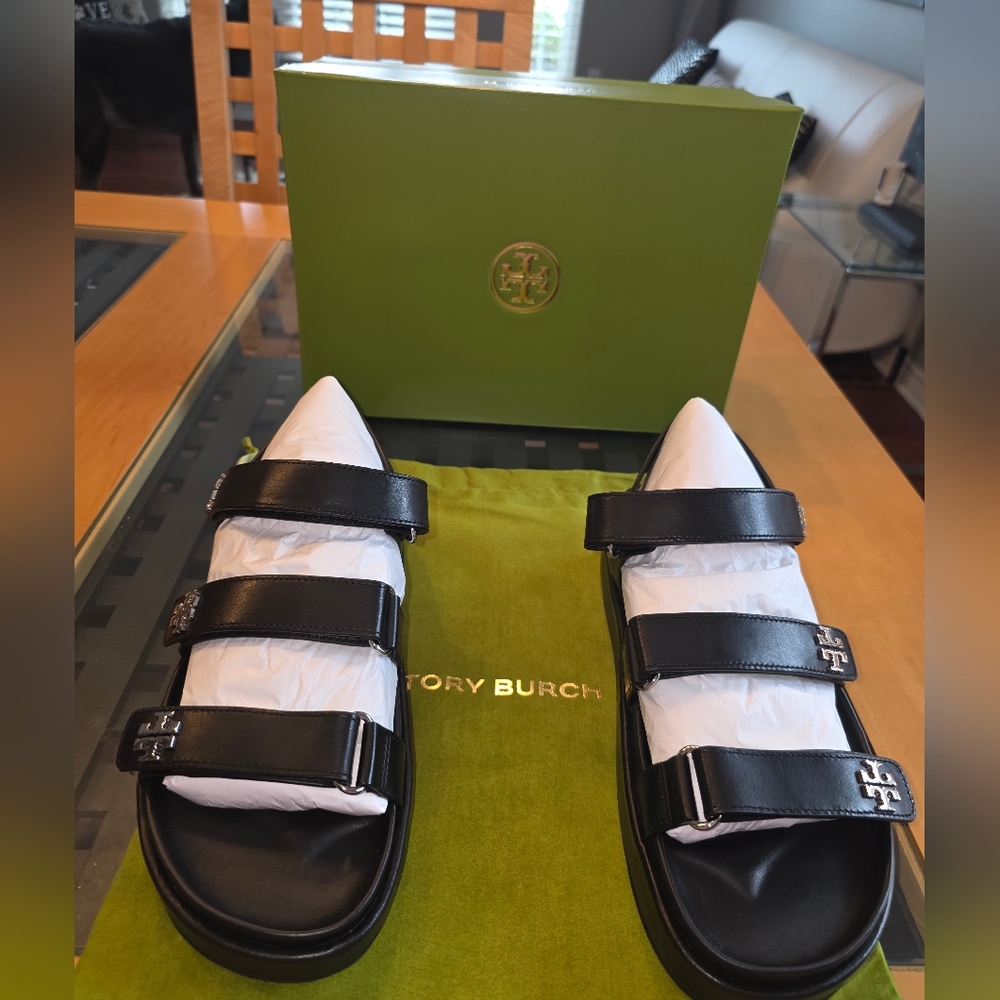 NWT Tory Burch Kira Triple Strap Black And Silver Sandals SOLD OUT EVERYWHERE - Picture 5 of 11